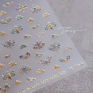 Detailed relief nail stickers M-764 featuring golden Dunhuang style floral totems