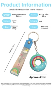 Spécifications de taille du porte-clés beignet arc-en-ciel en silicone avec sangle wish
