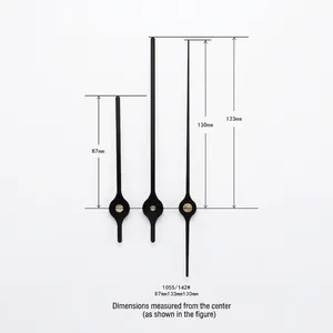 Black quartz clock hands set with dimensions 87mm and 133mm for repair