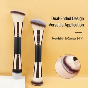 Dual Ended Makeup Brush Synthetic Fiber Wood Handle Foundation Contour Blending Highlighting Tool For Women Professional
