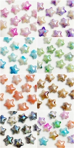 Detailed grid of colorful star-shaped beads for jewelry making and phone charms