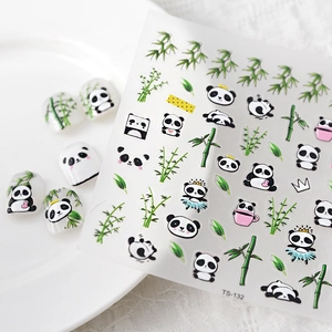 3D embossed panda and bamboo nail stickers with cute cartoon patterns for nail art