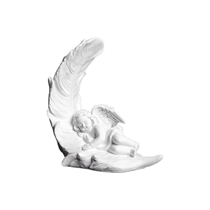 European pure white resin sleeping baby angel lying in a large feather sculpture