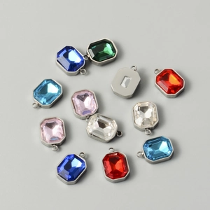 Rectangular stainless steel glass crystal pendants in assorted colors for DIY jewelry making