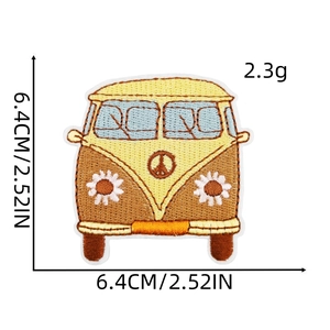 Embroidered hippie van patch with peace signs and flowers for DIY luggage and laptop decor
