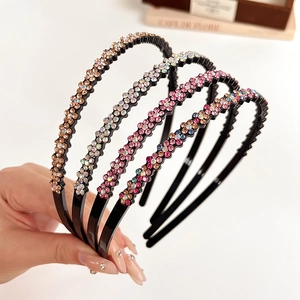 Elegant Rhinestone Headband Anti-Slip Thin Hair Hoop With Teeth Sparkling Plastic Resin Hair Accessory For Women