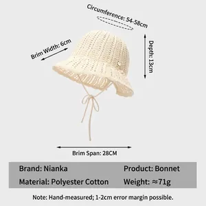 Breathable summer knit bucket hat for women with 54-58cm size chart measurements