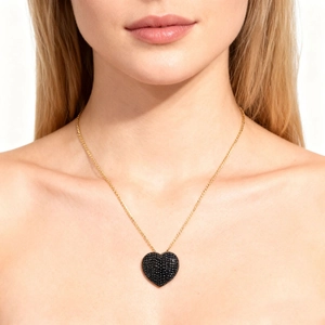 Elegant gold-plated necklace with a black micro-paved zircon heart pendant for women
