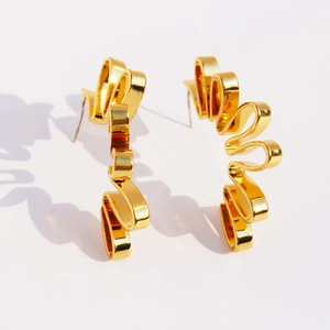 Abstract Geometric Stud Earrings For Women With 925 Sterling Silver Earring Post Brass Gold Plated Architectural Wave Line