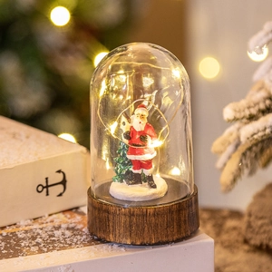 Christmas lantern night light with Santa Claus and LED fairy lights in glass dome