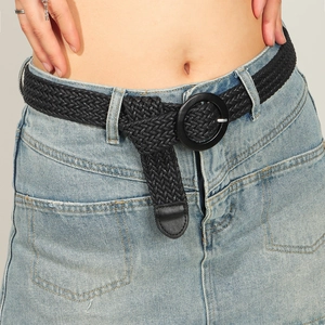 Women's Bohemian Woven Belt With Round Buckle Adjustable Elastic Waist Strap For Dresses Casual Fashion Simple Waistband