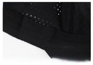 Macro shot of breathable quick-dry mesh lining and widened sweatband of the black cap