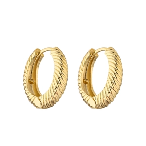 Chic twisted rope design gold plated brass oval hoop earrings with hinged closure