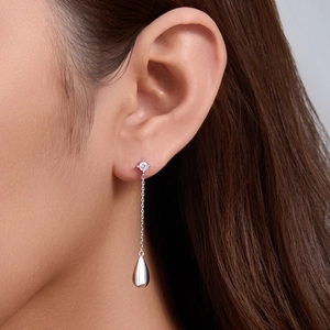 Minimalist sterling silver long tassel drop earrings with sparkling zircon for women