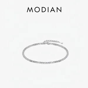 925 Sterling Silver Bracelet Minimalist Sparkling Textured Chain For Women Elegant Fashion Jewelry Adjustable Extension