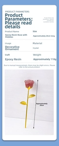 Detail view of crystal resin rose decor showing dimensions and natural stone texture