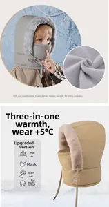Close-up of children winter balaclava showing thick gray fleece lining and 4-in-1 design