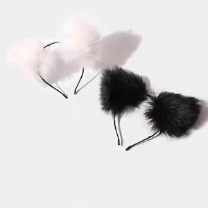 Cute plush cat ear headband set in black and white colors for cosplay and daily styling