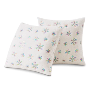 Nordic plush Christmas pillow covers with colorful sequin snowflakes on cream fabric