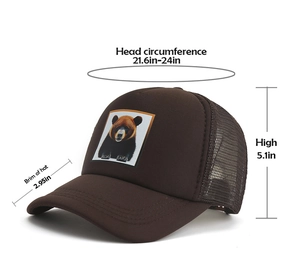 Guida alle taglie dettagliata per il cappello trucker marrone con patch orso e rete