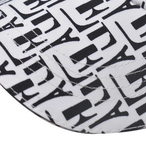 Macro view of a stylish black and white L-letter monogram patterned baseball cap brim