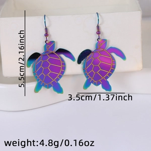 Iridescent laser sea turtle earrings detail with 5.5cm height and gradient finish