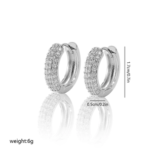 Detailed technical diagram showing 1.7cm silver hoop earrings with zircon pavé setting