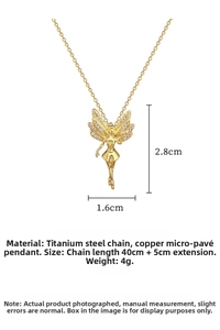 Close-up of butterfly fairy pendant with white zircons and titanium steel chain