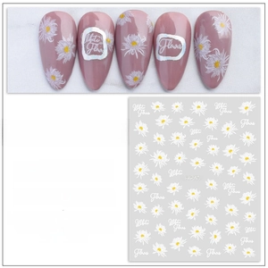 Detail of JO-1948 ultra-thin waterproof nail stickers with white daisy and floral designs