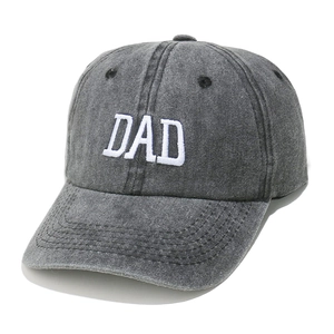 Classic washed dark grey cotton baseball cap with white DAD 3D embroidery on front