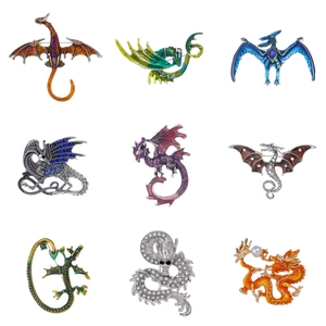 Retro Flying Dragon Brooch Pin Enamel Alloy Rhinestone Faux Artificial Pearl Mythology Fantasy Suit Coat Jewelry Accessories Unisex