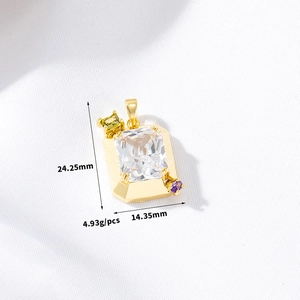 Macro detail of rectangle purple zircon pendant showing dimensions 24.25mm by 14.35mm