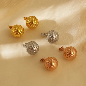Polished stainless steel hollow soccer ball stud earrings in gold, silver and rose gold