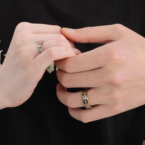 Minimalist tungsten steel rings for couples with single diamond in gold and silver finish