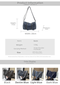 Details zu Abmessungen 28x17x6cm und Stoffspezifikationen dieser Denim-Tragetasche