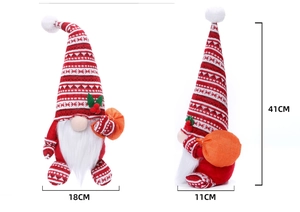 Front and side view of 41cm Christmas gnome doll with product dimensions on white background