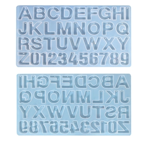 DIY silicone mold for 26 letters and 10 numbers featuring hanging holes for keychains