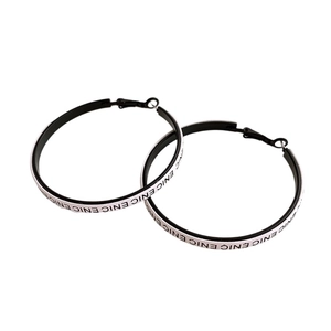 Minimalist leather circle hoop earrings with silver needle and CENIC text pattern