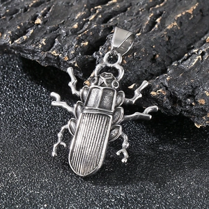 Vintage Beetle Pendant Necklace Distressed Stainless Steel Punk Insect Jewelry For Men Retro Style Accessory