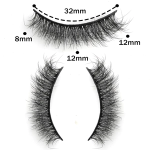 Detailed size chart for glue-free false eyelashes with 32mm band and 12mm length