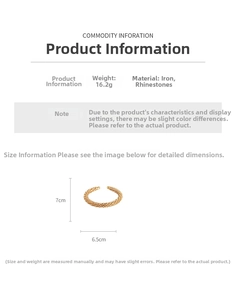 Spécifications du bracelet doré à strass brillants avec diamètre de 7 cm et détails de poids