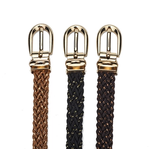 Braided skinny waist belts in brown and black with gold metal buckles for dresses