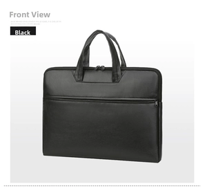 Side view of black water-resistant laptop briefcase with large capacity and double handles