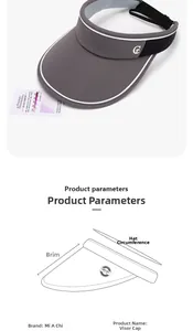 Detail view of a grey sun visor with UPF 50+ protection and UV sensor testing card