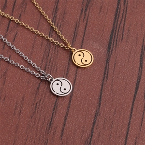 Polished gold and silver stainless steel Yin Yang Bagua pendant necklaces set