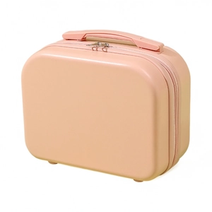 Pink 14-inch mini portable hardshell cosmetic case with ergonomic handle and dual zippers