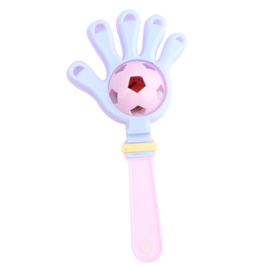 Macaron-colored palm-shaped baby rattle toy with rotating soccer ball and sound beads