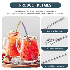 Stainless steel yerba mate straw spoon with filter head and polished nozzle details