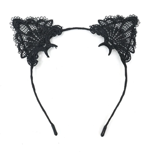 Sexy black lace cat ear headband for women party cosplay on a clean white background