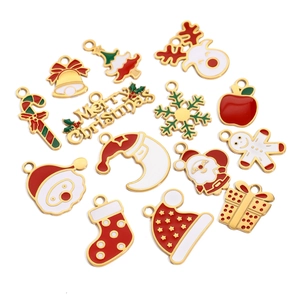 Christmas enamel stainless steel charm set featuring Santa, reindeer and tree designs